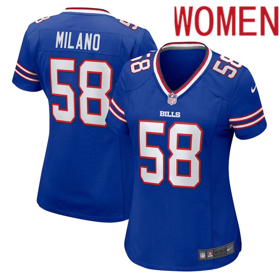 Women Buffalo Bills #58 Matt Milano Nike Royal Game NFL Jersey->women nfl jersey->Women Jersey